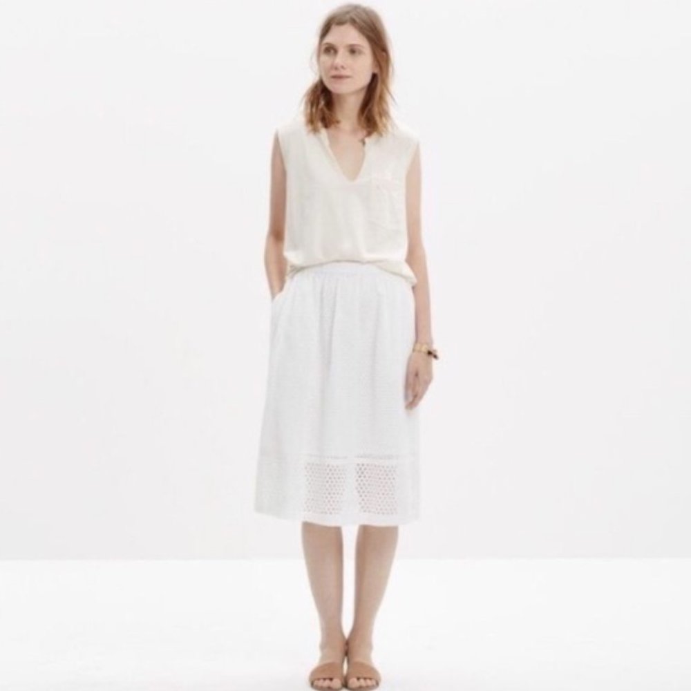 Madewell white trelliswork eyelet skirt
